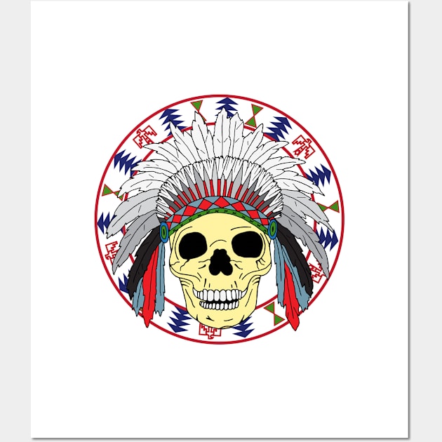 Sioux Native American Indian Skull in Headdress Wall Art by HotHibiscus